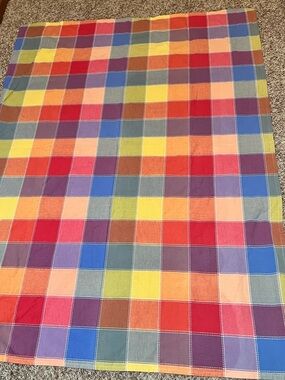 Colorful Patchwork Multi-Color table cloth rainbow colors 47 x 63 cottage core